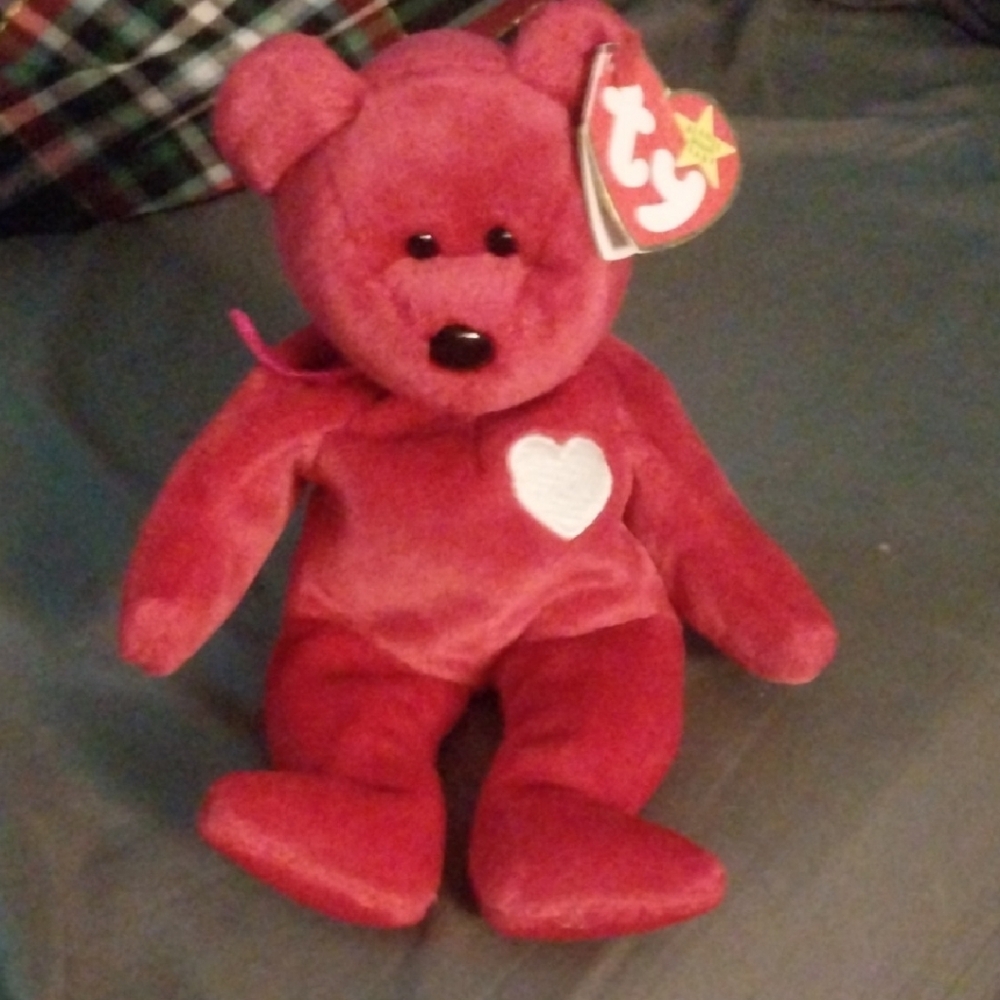 Rare Ty Plush Valentina Beanie Baby Red Bear with White Heart
